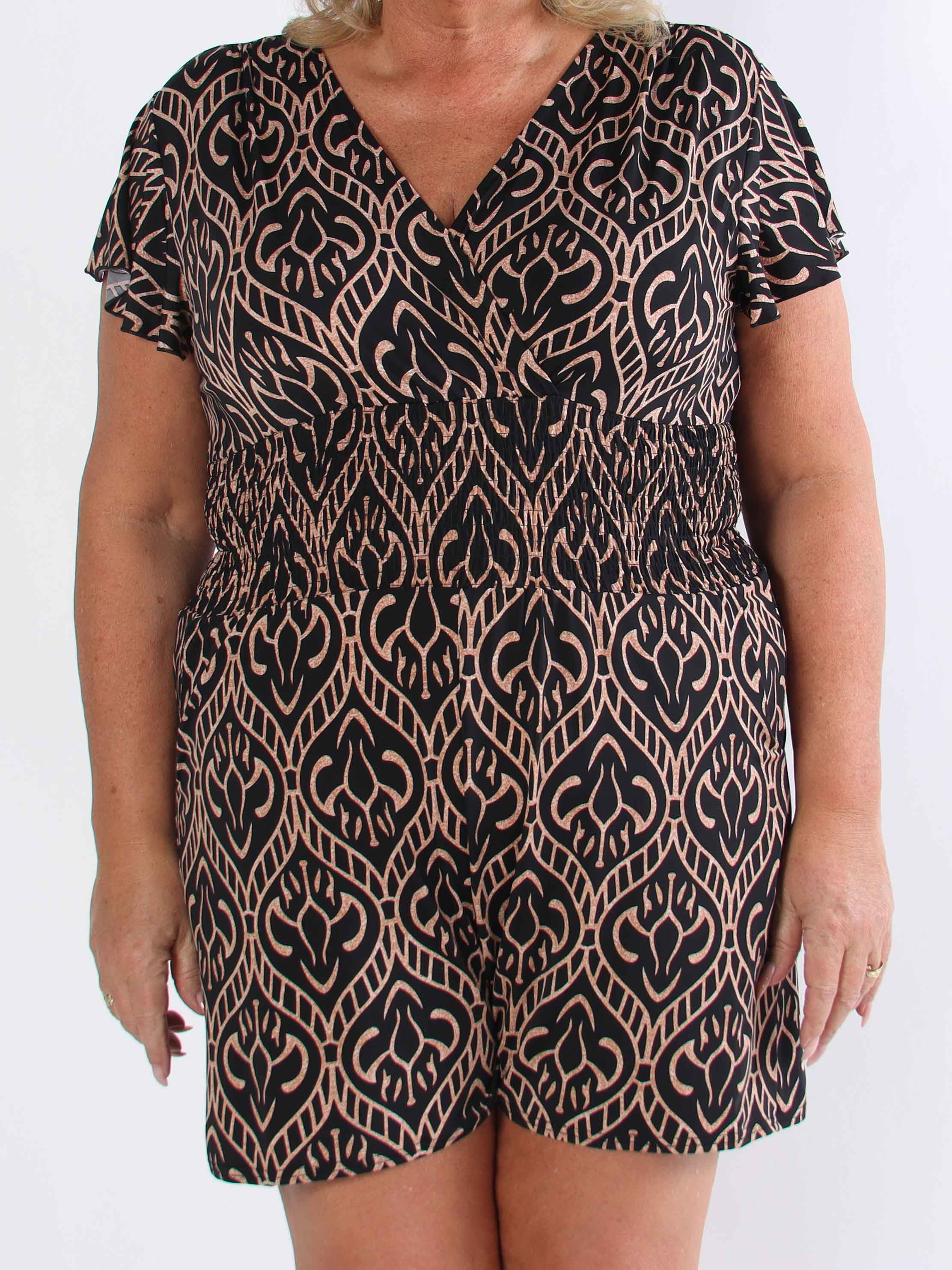 Pams Boho Playsuit - Elastisk plus size buksedragt med smock